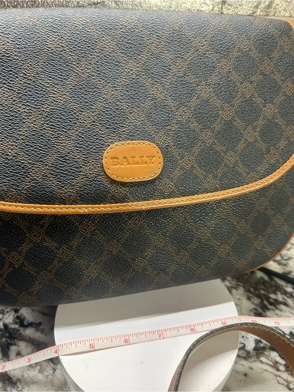 BALLY Brown and Tan leather Monogram Crossbody Bag Flap EUC